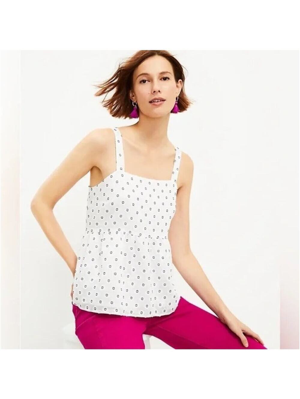 Loft EUC Women's White Peplum Embroidered Cami Size 6